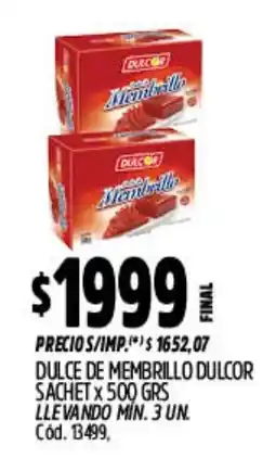 Supermercados Yaguar Dulcor dulce de membrillo sachet oferta