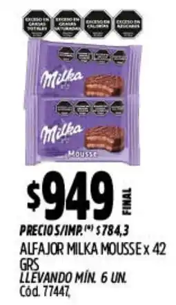 Supermercados Yaguar Milka alfajor mousse oferta
