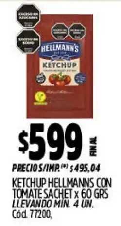 Supermercados Yaguar Hellmann's ketchup con tomate sachet oferta