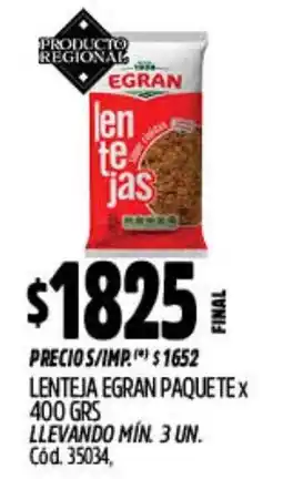 Supermercados Yaguar Egran lenteja paquete oferta