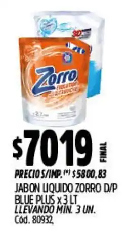 Supermercados Yaguar Zorro jabon liquido d/p blue plus oferta