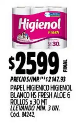 Supermercados Yaguar Higienol papel higienico blanco hs fresh aloe oferta