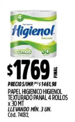 Supermercados Yaguar Higienol papel higienico texturado panal oferta