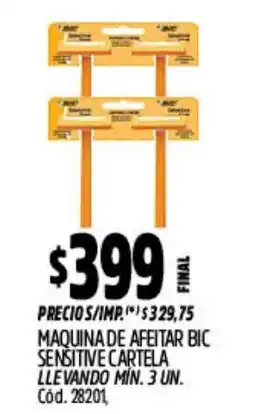 Supermercados Yaguar Bic maquina de afeitar sensitive cartela 1 oferta