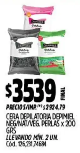 Supermercados Yaguar Depimiel cera depilatoria neg/nat/veg. perlas oferta