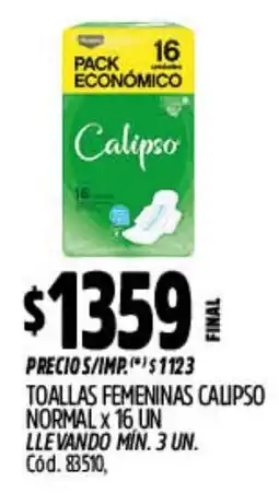 Supermercados Yaguar Calipso toallas femeninas normal oferta