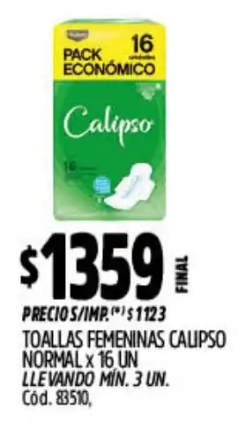 Supermercados Yaguar Calipso toallas femeninas normal oferta
