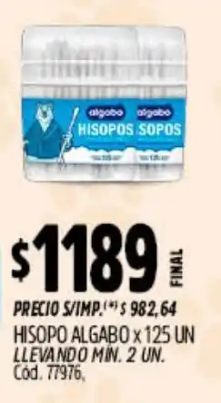 Supermercados Yaguar Algabo hisopo oferta