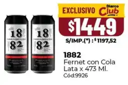 Diarco 1882 fernet con cola lata oferta