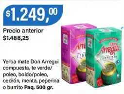 Supermercados Damesco Don arregui yerba mate compuesta, te verde/ poleo, boldo/poleo, cedrón, menta, peperina o burrito paq. oferta