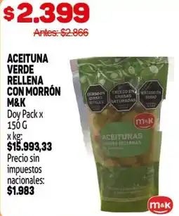 Makro M&K aceituna verde rellena con morrón oferta
