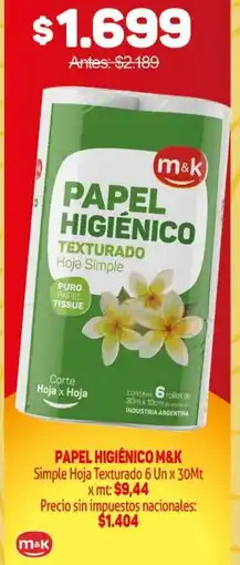 Makro M&K papel higiénico simple hoja texturado oferta