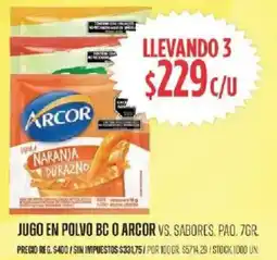 Supermercados Vea bc o arcor jugo en polvo vs. sabores, paq. oferta