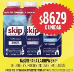 Supermercados Vea Skip jabón para la ropa diluible, vs. presentaciones, bot. oferta