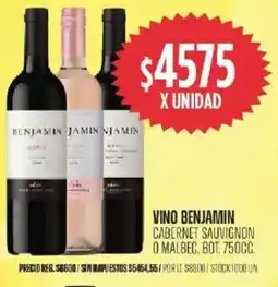Supermercados Vea Benjamin vino cabernet sauvignon o malbec, bot. oferta