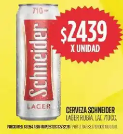 Supermercados Vea Schneider cerveza lager rubia, lat. oferta