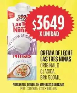 Supermercados Vea Las tres niñas crema de leche original o clásica, brk oferta