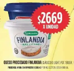 Supermercados Vea La aserenisima queso procesado finlandia clásico o light, pot. oferta