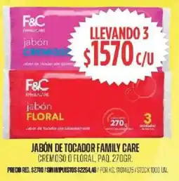 Supermercados Vea Family care jabón de tocador cremoso o floral, paq. oferta