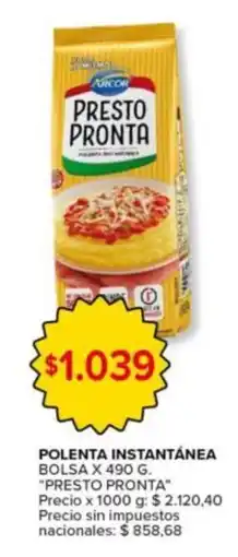 Carrefour Express Presto pronta polenta instantánea bolsa oferta