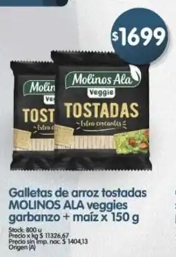 Supermercados Buenos Días Molinos ala galletas de arroz tostadas veggies garbanzo + maíz oferta