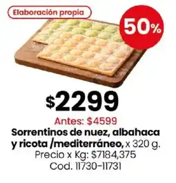 Coto Sorrentinos de nuez, albahaca y ricota/mediterráneo oferta