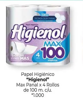 La Anonima Higienol Max Panal Papel Higiénico x 4 Rollos de 10m. c/u. oferta