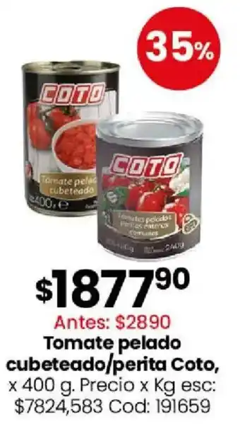 Coto Coto tomate pelado cubeteado/perita oferta