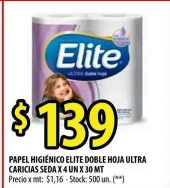 Punto Mayorista Papel higiénico elite doble hoja ultra caricias seda 4un x 30m oferta