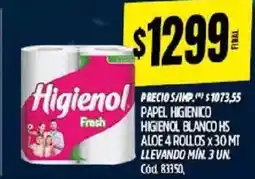 Supermercados Yaguar Higienol papel higienico blanco hs aloe oferta