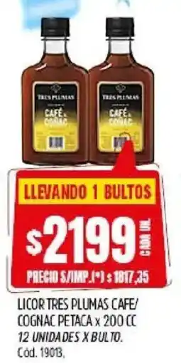 Supermercados Yaguar Licor tres plumas cafe/ cognac petaca oferta