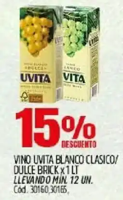 Supermercados Yaguar Uvita vino blanco clasico/ dulce brick oferta