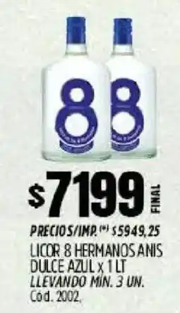 Supermercados Yaguar 8 hermanos licor anis dulce azul oferta
