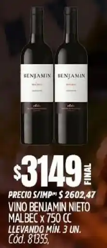 Supermercados Yaguar Benjamin vino nieto malbec oferta