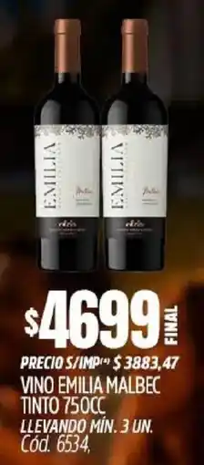 Supermercados Yaguar Emilia vino malbec tinto oferta