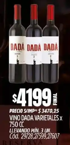 Supermercados Yaguar Dadá vino varietales oferta
