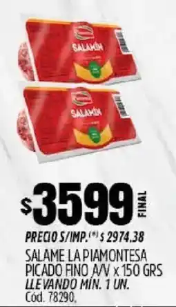 Supermercados Yaguar La piamontesa salame picado fino a/v oferta
