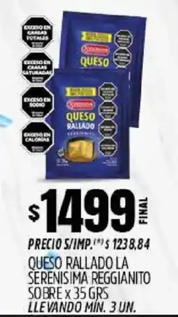 Supermercados Yaguar La serenisima queso rallado reggianito sobre oferta