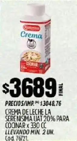 Supermercados Yaguar La serenisima crema de leche uat 20% para cocinar oferta