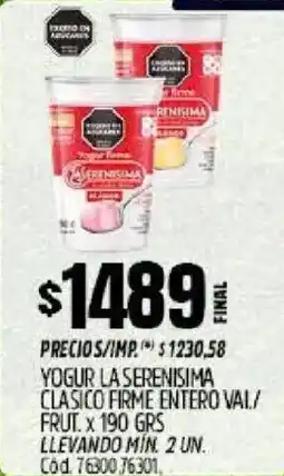 Supermercados Yaguar La serenisima yogur clasico firme entero vai/ frut. oferta