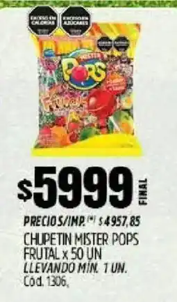 Supermercados Yaguar Pops chupetin mister frutal oferta
