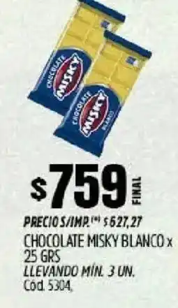 Supermercados Yaguar Misky chocolate blanco oferta