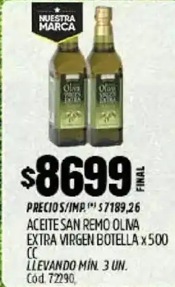 Supermercados Yaguar San remo aceite oliva extra virgen botella oferta