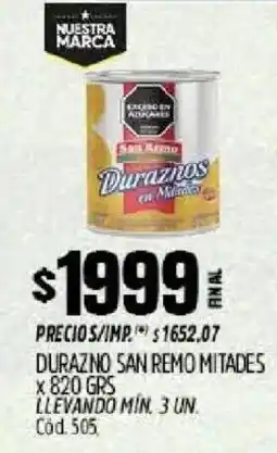 Supermercados Yaguar San remo durazno mitades oferta