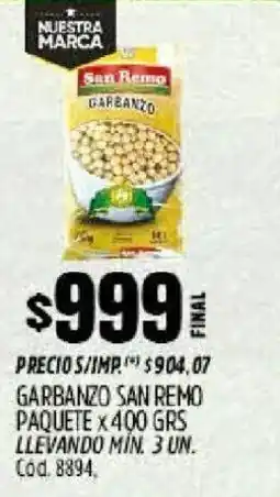 Supermercados Yaguar San remo garbanzo paquete oferta