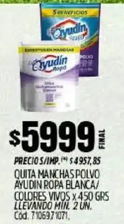 Supermercados Yaguar Ayudín quita manchas polvo ropa blanca/ colores vivos oferta