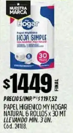 Supermercados Yaguar My hogar papel higienico natural oferta
