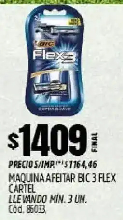Supermercados Yaguar Bic maquina afeitar 3 flex cartel oferta