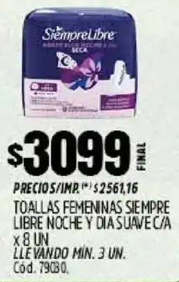 Supermercados Yaguar Siempre libre toallas femeninas noche y diasuavec/a oferta