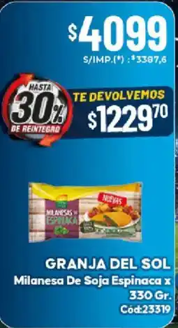 Diarco Granja del sol milanesa de soja espinaca oferta